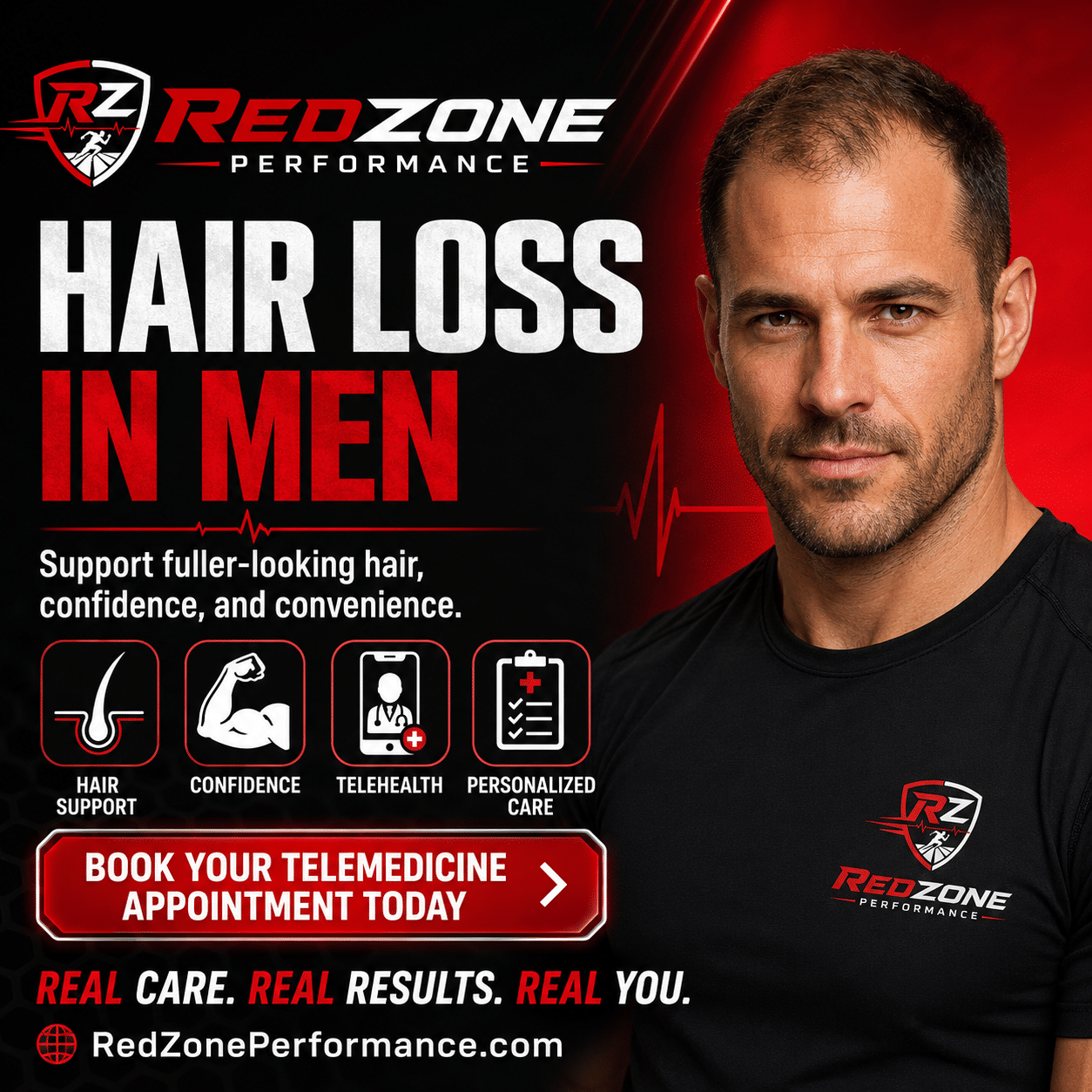 A proactive man clicking the book now button to take command of his scalp health and hormonal balance from home.