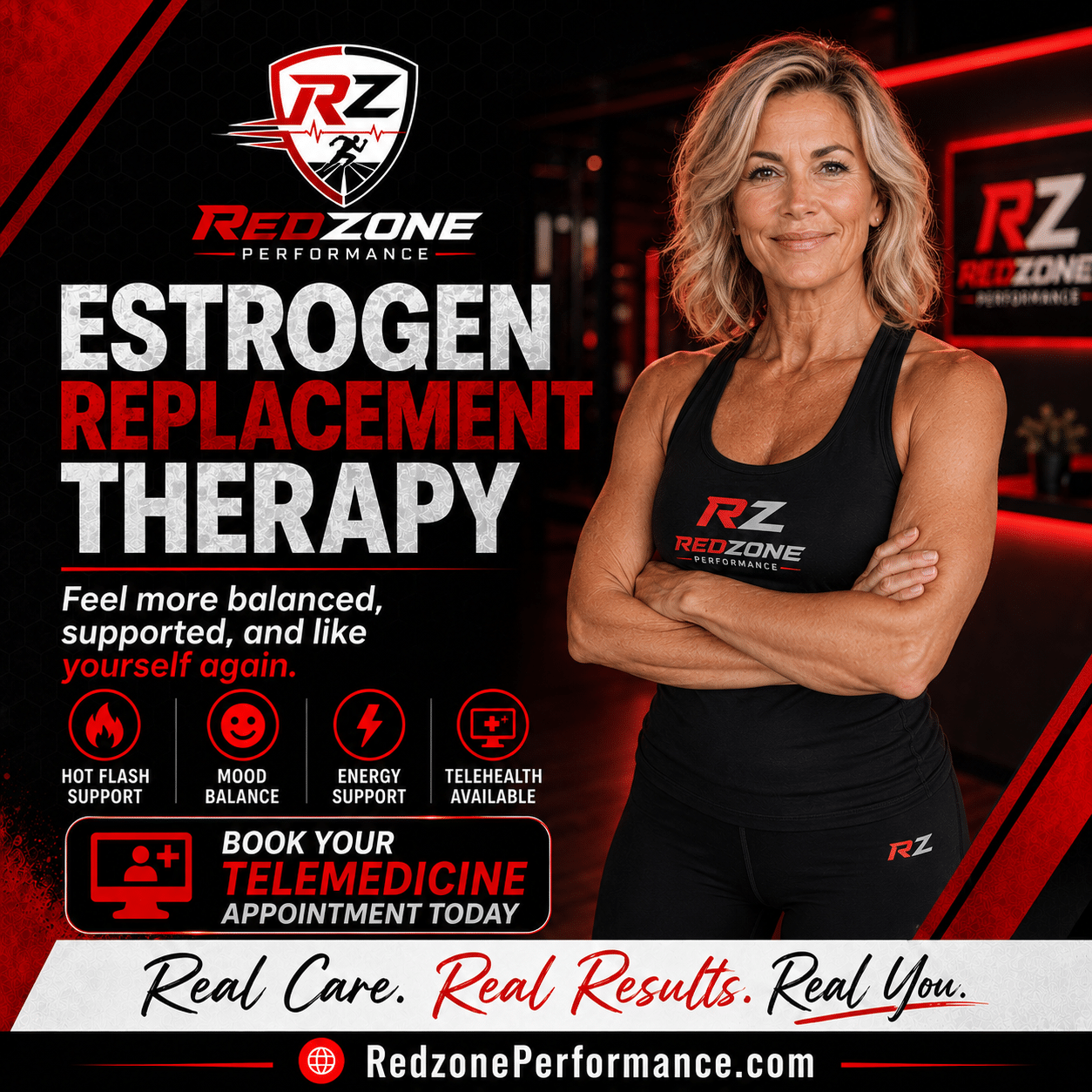 A healthy patient comfortably speaking with a virtual medical provider about her personalized estrogen treatment protocol.
