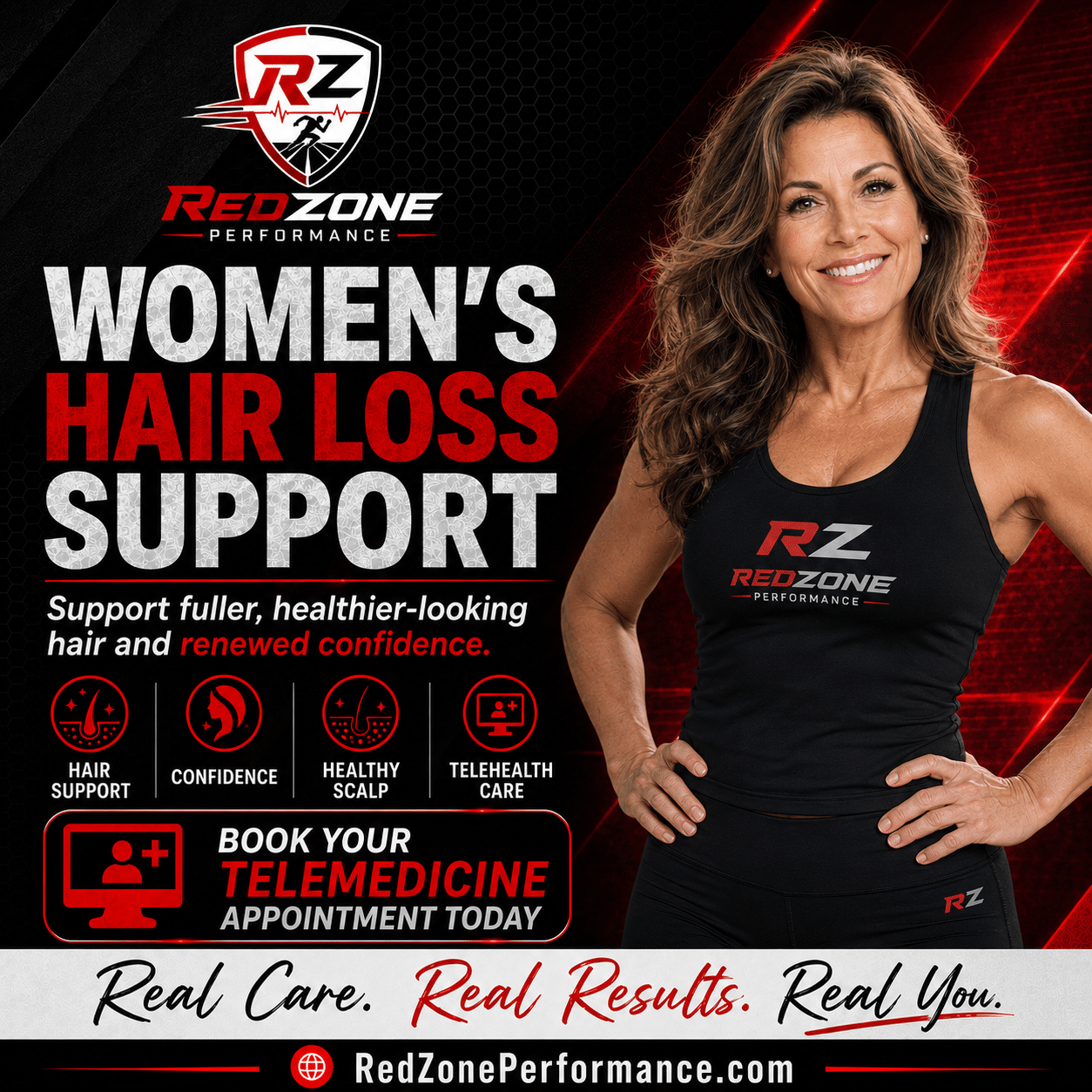 A happy woman filling out an online medical form to take control of her hair health and hormonal balance.
